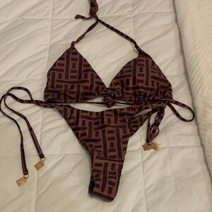 SHEIN Brown Geometric Bikini